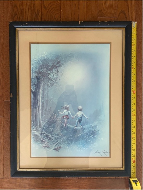 Unbranded Other - Antique Andres Orpinas Framed Print Two Children Walking In Wildflower Meadow
